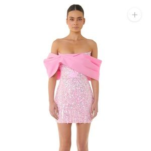 Eliya the label pink sequin mini off shoulder cocktail dress